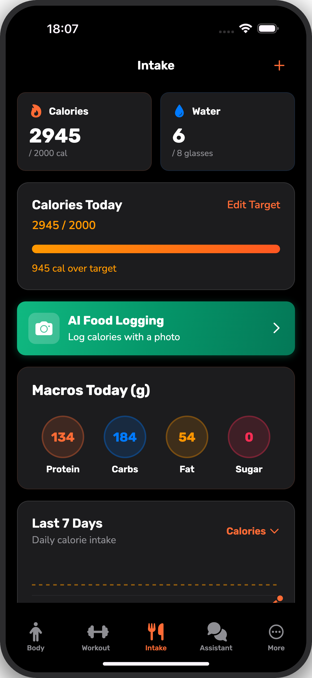 Nutrition tracking with calorie counter and macro breakdown