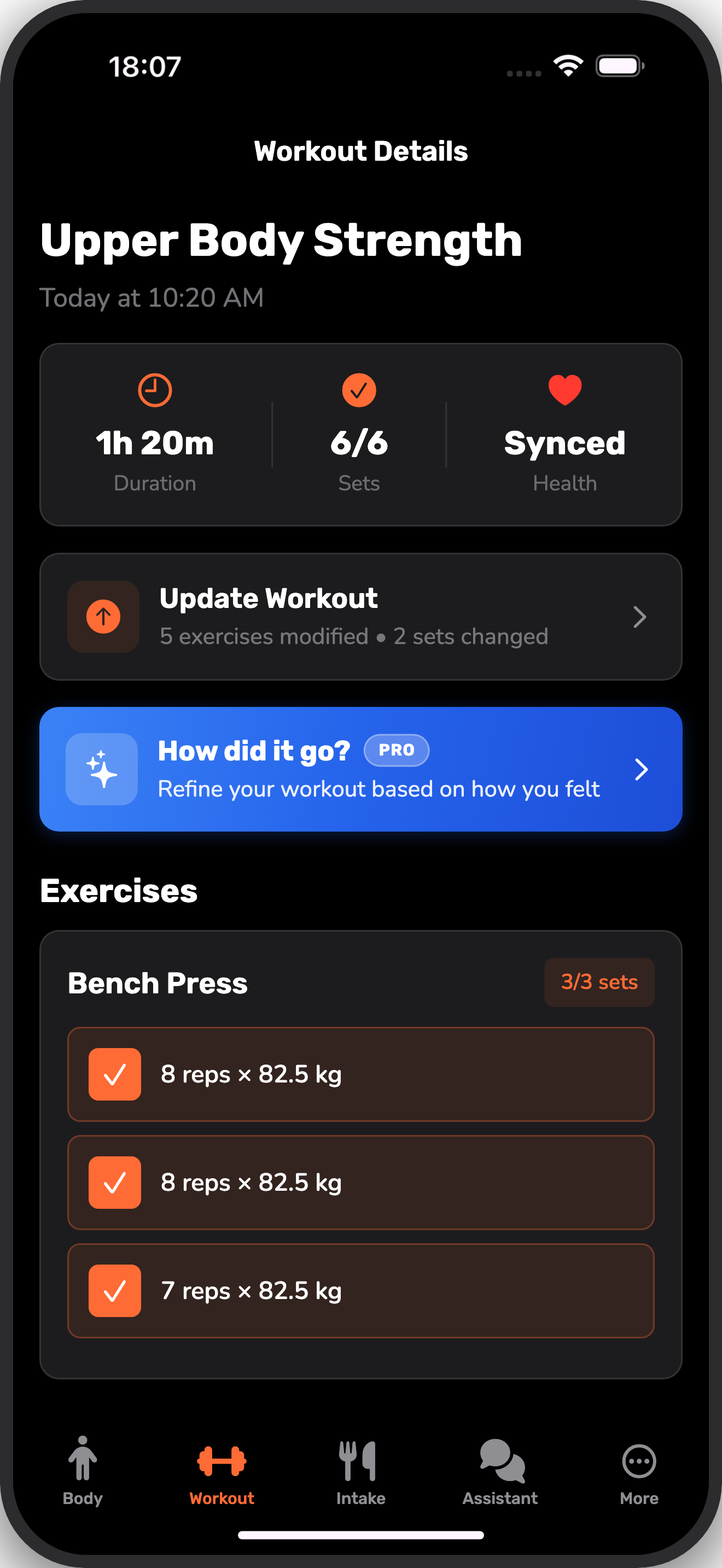 Live workout session with automatic rest timer