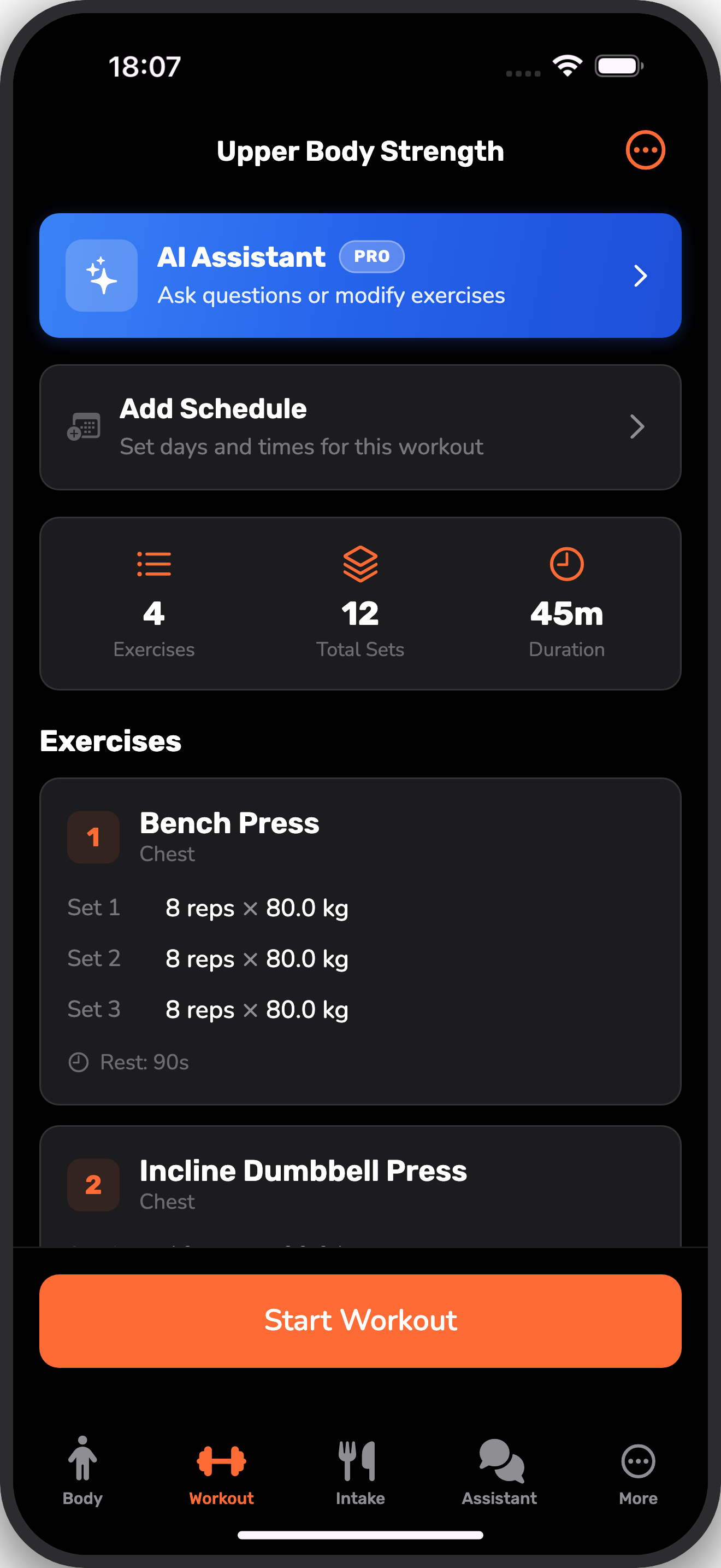 AI-generated workout plan with custom exercises